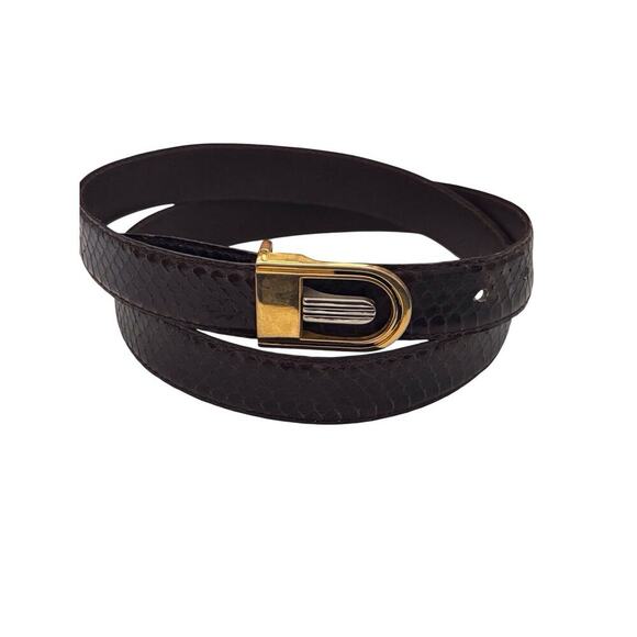 Unbranded Other - Genuine Snakeskin On Leather Brown Belt Size 34” Skinny Dress Gold Hardware